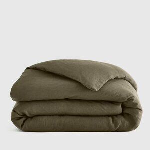 Quince Olive Green Linen Duvet Cover